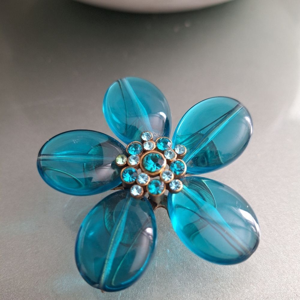 Vintage Aqua Blue Flower Brooch